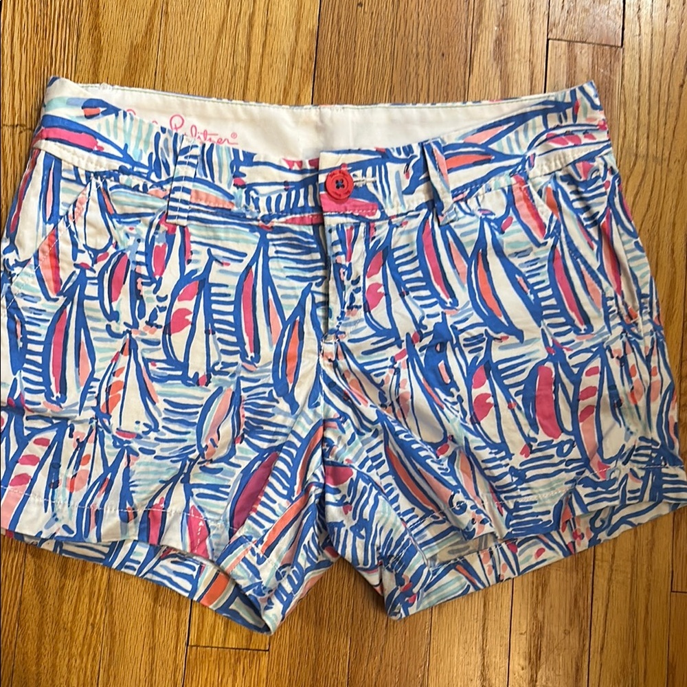 Lilly Pulitzer Blue and Pink Red  Shorts Nautical get nauti 6 callahan boats